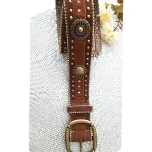 Kathy Van Zeeland Belt🍂Boho Vintage Studded Rhinestone Brown Fur